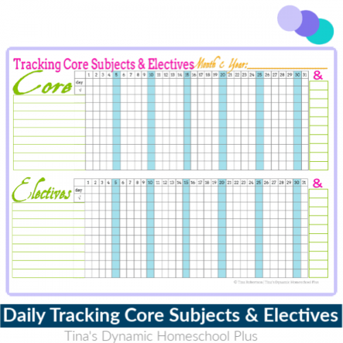 Daily Tracking Homeschool Core & Elective Subjects Form
