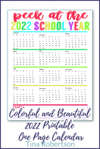 Colorful and Beautiful 2022 Printable Calendar One Page