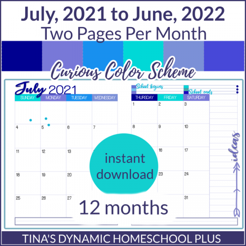 2021-2022 (2 Pages Per Month Academic Calendar) Curious Option