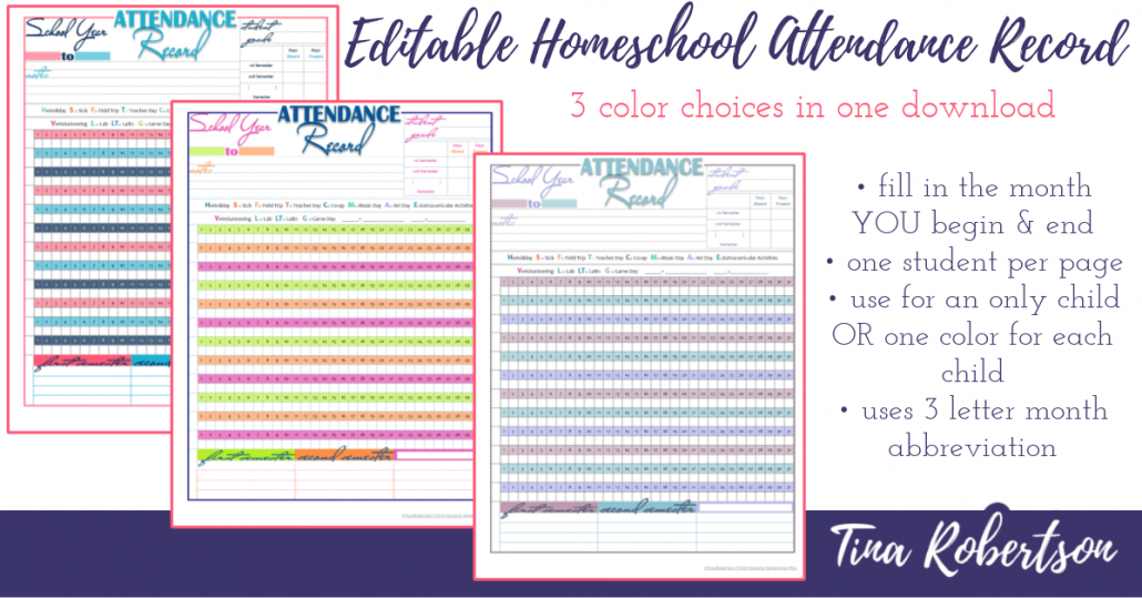4 Beautiful & Colorful Homeschool Attendance Sheets For Record Keeping