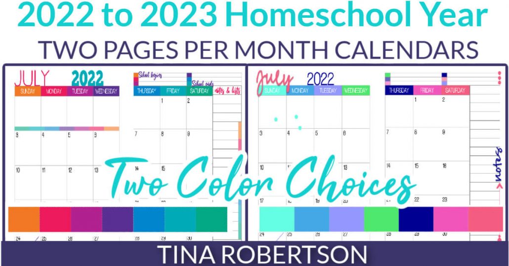 Beautiful and Colorful 2022 to 2023 Two Pages Per Month Calendars