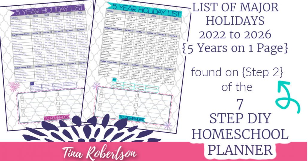 Free List of Major Holidays For 5 Years 1 Planning Page