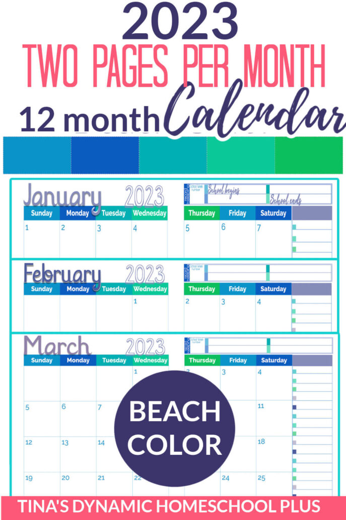 Beautiful and Colorful 2023 Two Page Monthly Calendar