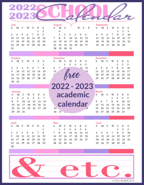 Colorful and Beautiful 2022-2023 One Page Printable Calendar