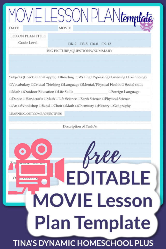 Creative Free Editable Movie Lesson Plan Template for Homeschooling