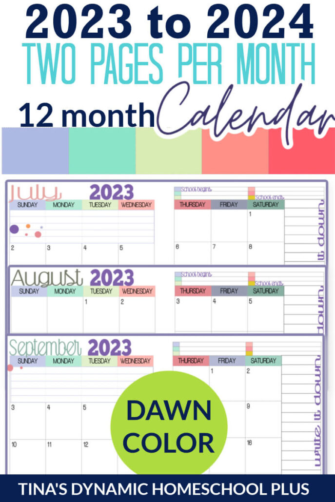 Beautiful and Colorful 2023 to 2024 Two Page Monthly Calendar