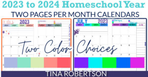 Beautiful And Colorful 2023 To 2024 Two Page Monthly Calendar By Tina Robertson At Tinas Dynamic Homeschool Plus 300x157 
