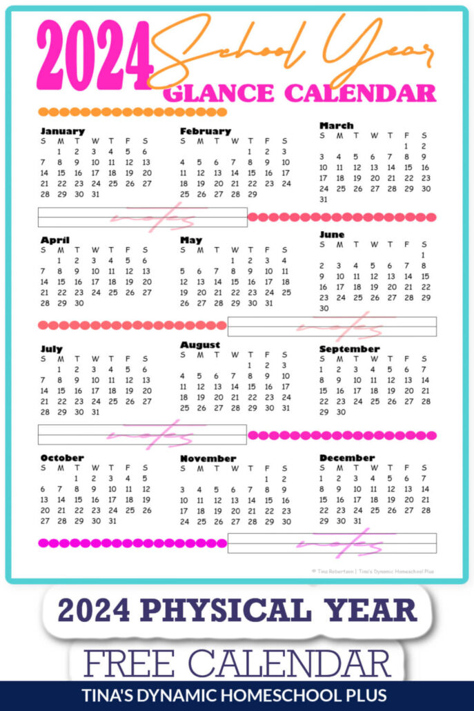 Free Colorful and Beautiful 2024 Printable School Calendar on One Page