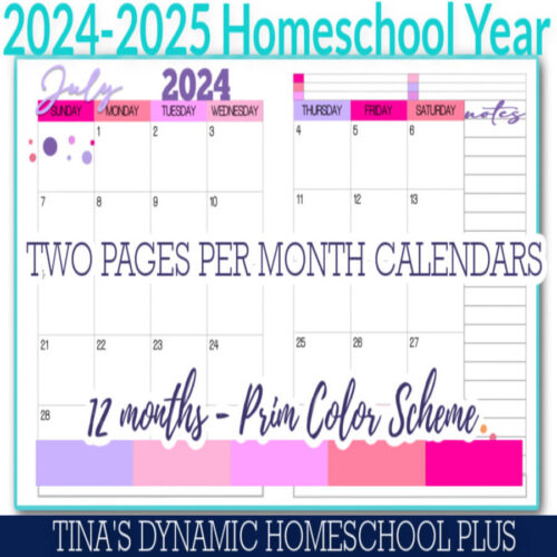 2024-2025 Two Pages Per Month Calendar – Prim Color