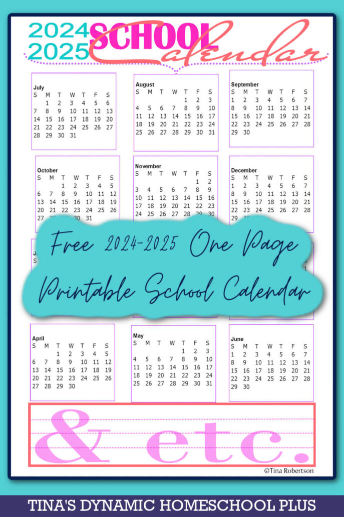 Free Beautiful 2024-2025 Printable School Calendars on One Page