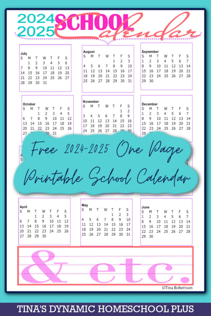 Free Beautiful 2024-2025 Printable School Calendars on One Page