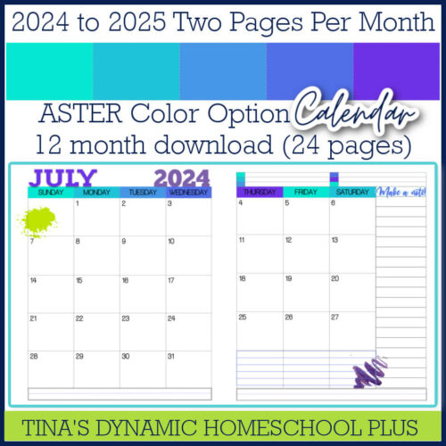 2024-2025 Two Pages Per Month Calendar – Aster Color