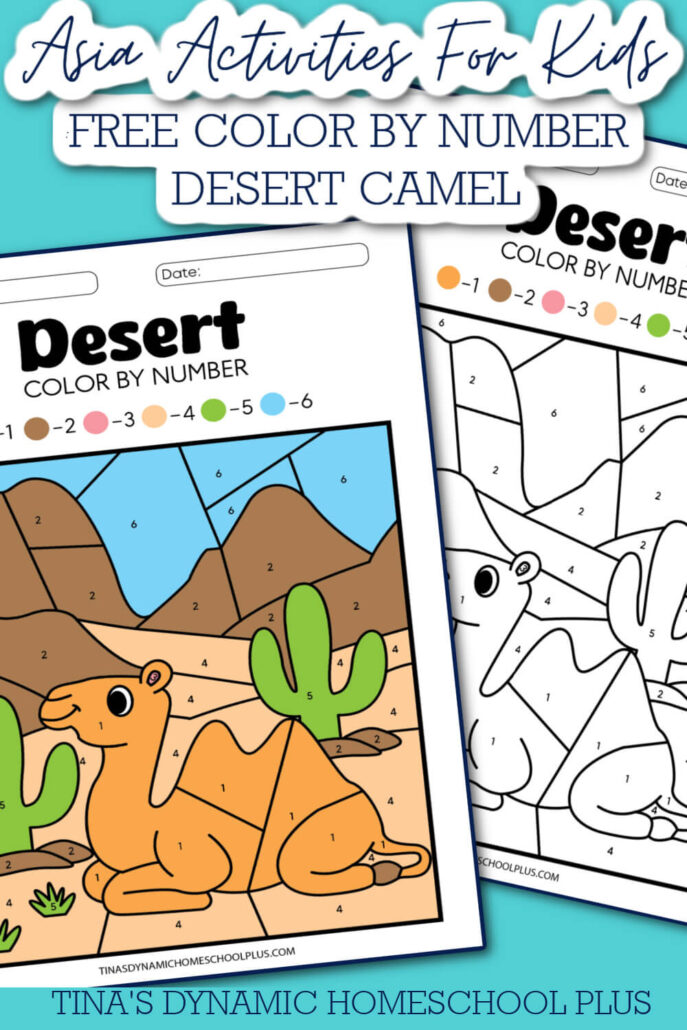 5 Asia Activities For Kids & Free Color by Number Camel