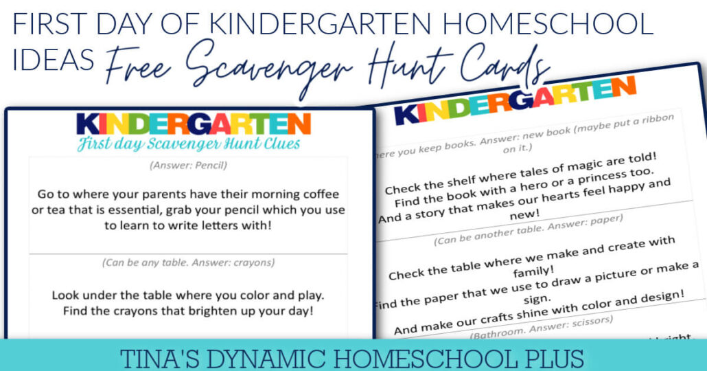 First Day Of Kindergarten Homeschool Ideas | Free Scavenger Hunt Cards