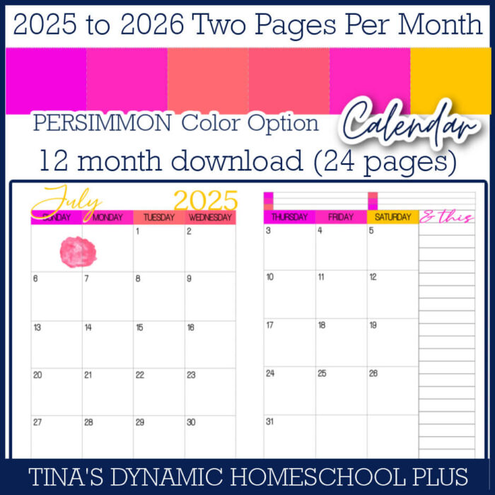 2025-2026 Two Pages Per Month Calendar – Persimmon Color