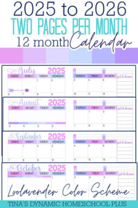 2025-2026 Two Pages Per Month Calendar – Loolavender Color