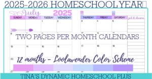 2025-2026 Two Pages Per Month Calendar – Loolavender Color