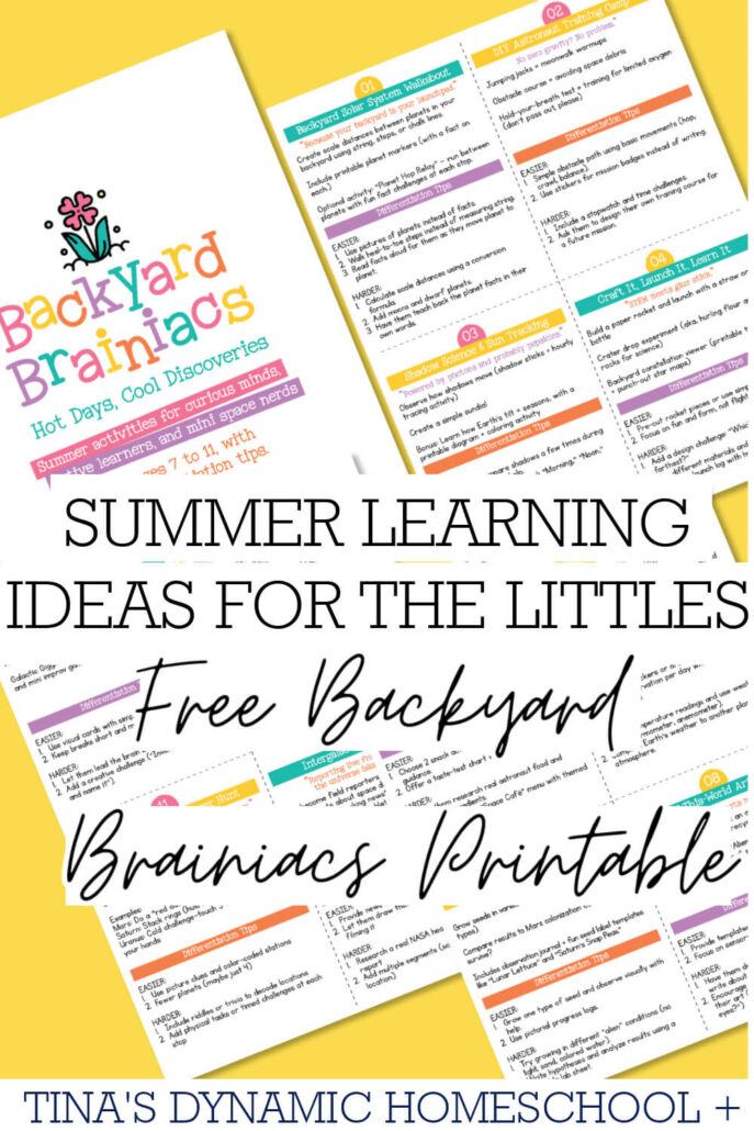 Summer Learning Ideas For The Littles & Free Backyard Brainiacs Printable