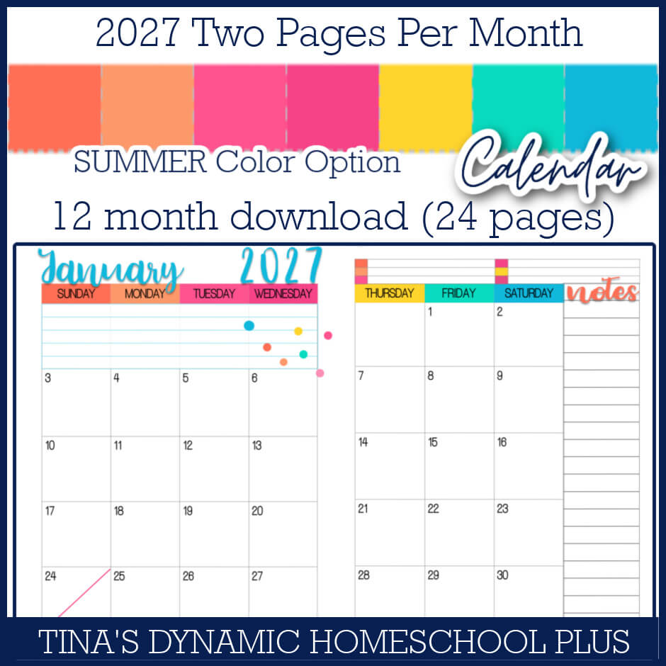 2027 Physical Year 2 Page Monthly Calendar
